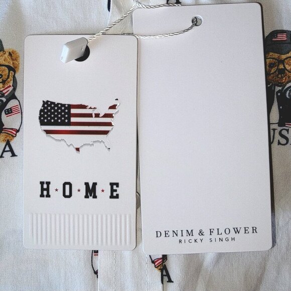 Denim & Flower Men’s USA Teddy Bear Short Sleeve Button Down Size Large & XL NWT - Picture 9 of 14